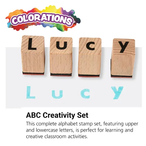 Vista 8 de Colorations® Juego de sellos de goma para niños en mayúsculas y minúsculas, 56 piezas, aprende el alfabeto y la puntuación, sellos ABC, uso escolar