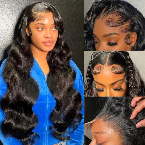 Vista 2 de Ablyea 76 cm 13x6 Pelucas de cabello humano con onda corporal y encaje frontal prearrancadas HD, pelucas de encaje frontal transparentes y frontales