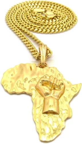Vista 2 de Shiny Jewelers USA Men Africa MAP FIST Power ANKH Cruz PENDENTE (materia de vida) caja, cuerda, collar de cadena cubana