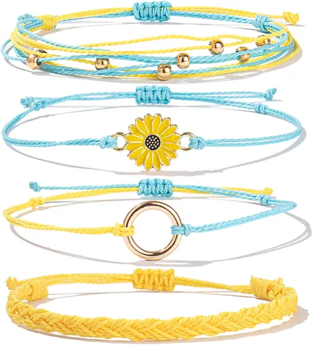 Vista 17 de Pulsera de cuerda trenzada hecha a mano con diseño de girasol para adolescentes y mujeres Beige