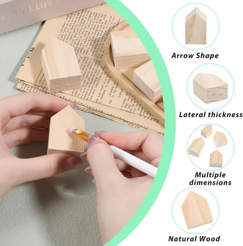 Vista 3 de 8 casas de madera de 4 tamaños para manualidades, bloques de madera sin terminar de 0.75 pulgadas de grosor, recortes de madera en blanco