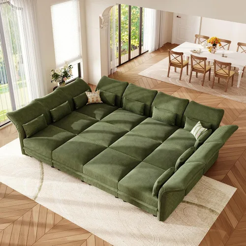 Vista 42 de LLappuil Sofá seccional beige con almacenamiento, sofás modulares de pana para sala de estar con apoyabrazos ajustables, cojines de felpa gruesos, 6