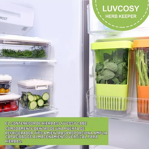 Vista 8 de LUVCOSY Herb Keeper, protector de hierbas de plástico sin BPA con una cesta interior para cilantro, menta, perejil y espárragos, mantiene