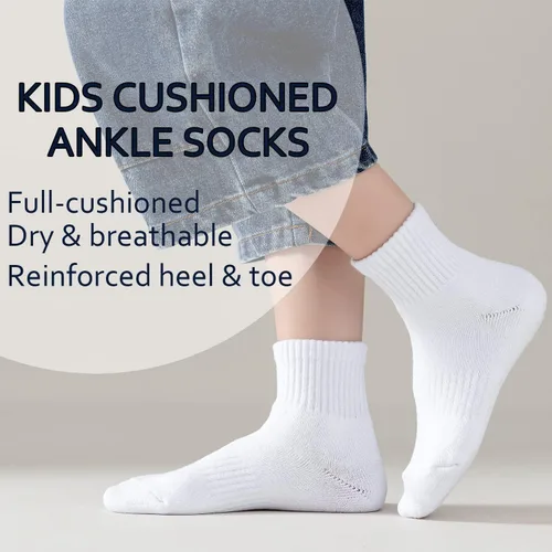 Vista 40 de EPEIUS Calcetines acolchados de algodón grueso para niños y niñas, calcetines atléticos deportivos para correr, paquete de 6 unidades, 4-14 años