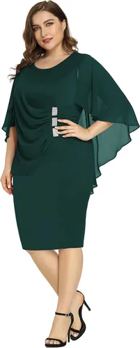 Vista 5 de Hanna Nikole Vestidos de lentejuelas para mujer, de gasa, con volantes, manga de capa, para fiesta, club, cóctel