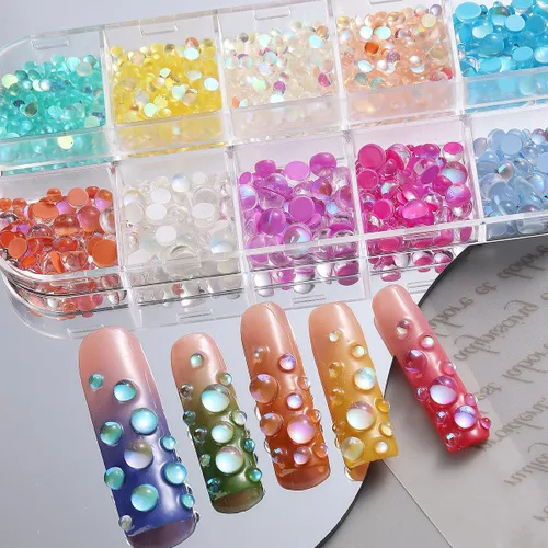 Vista 3 de Fcozpjk 3D Aurora Bubble Nail Beads Mezcla Cristal Sirena Cuentas para Uñas Cuentas de uñas Aurora