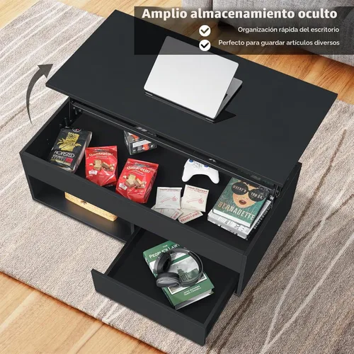 Vista 5 de HOMMPA - Mesa de café con tapa elevable de 40" con almacenamiento, mesa de centro LED moderna de alto brillo para sala de estar, mesa de té moderna