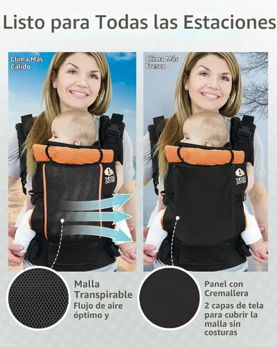Vista 6 de TwinGo Portabebés - Modelo Air - Negro clásico - Ideal para todas las estaciones - Malla transpirable - Tándem totalmente ajustable o 2 portabebés