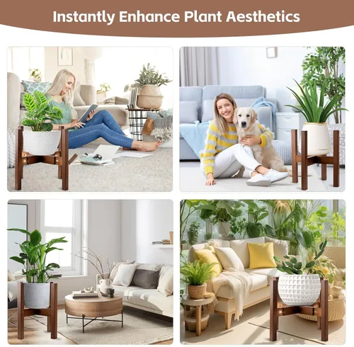 Vista 7 de Soporte ajustable de bambú para plantas de interior, soporte para macetas de 8 a 12 pulgadas para sala de estar, dormitorio, esquina, estante