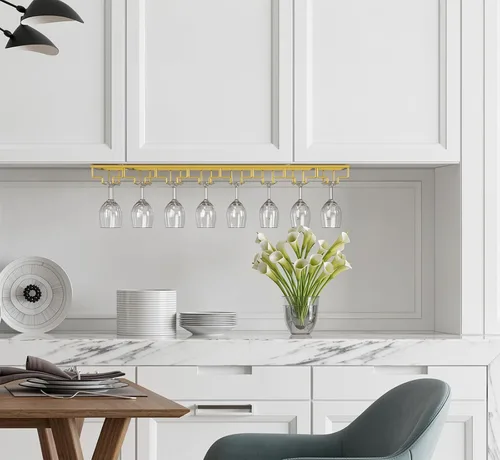 Vista 7 de Nuovoware Estante para copas de vino, soporte para copas de vino, 8 filas, color dorado profundo