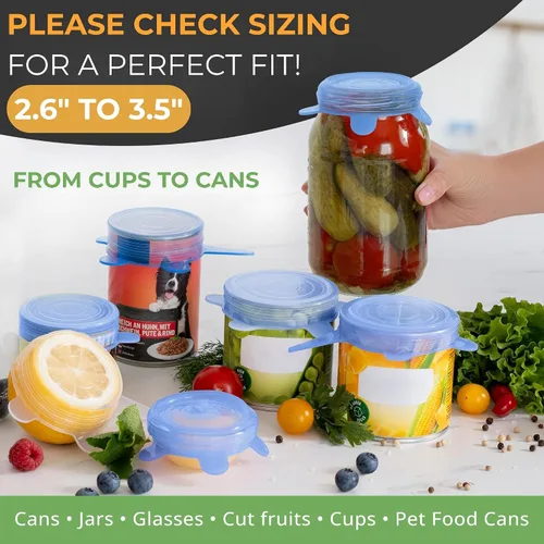 Vista 3 de Orblue Tapas de silicona elásticas, paquete de 6 unidades, pequeñas para almacenamiento de alimentos frescos, sella los sabores, mantiene