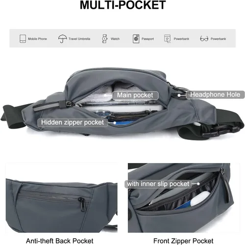 Vista 6 de Riñonera negra para hombres y mujeres, bolsa cruzada de moda para viajar al aire libre, A1-gris, Moda