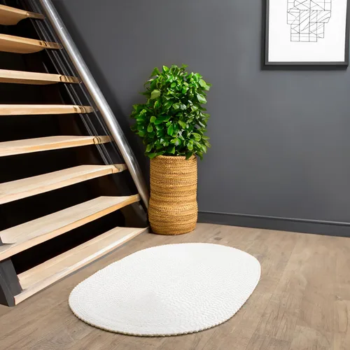 Vista 12 de Super Area Rugs Alfombra trenzada gris pequeña para puerta – Tejido lavable para fregadero de cocina, tapete gris sólido, ovalado, 20 x 30 pulgadas