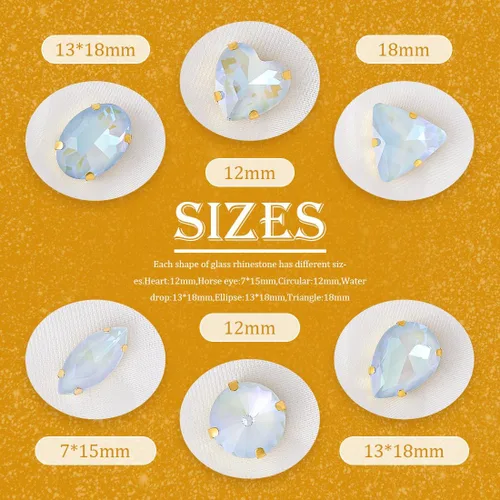 Vista 4 de TANOSII 60 diamantes de imitación para coser con formas mixtas, gemas de cristal con parte trasera plana mental con garra dorada para joyas, Azul