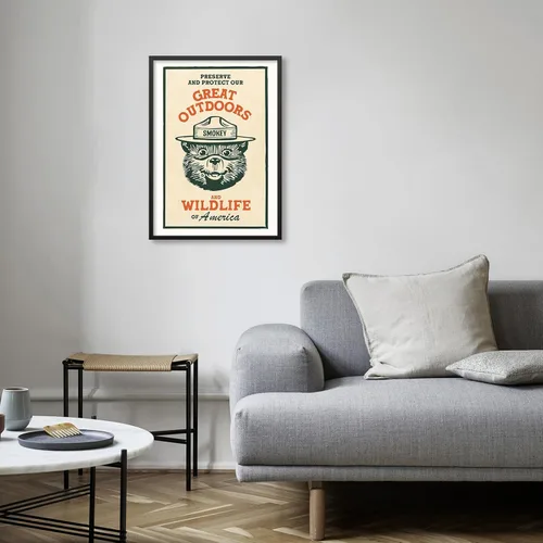 Vista 5 de Lienzo decorativo para pared con diseño de oso para niños, diseño de animales salvajes, conservación de la naturaleza, estilo retro, beige, cabaña