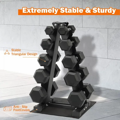 Vista 5 de Fitvids Rubber Coated Hex Dumbbell Weight Set and Storage Rack, 100LB Set or 150LB Set, 5-20 lbs Pairs or 5-25 lbs Pairs