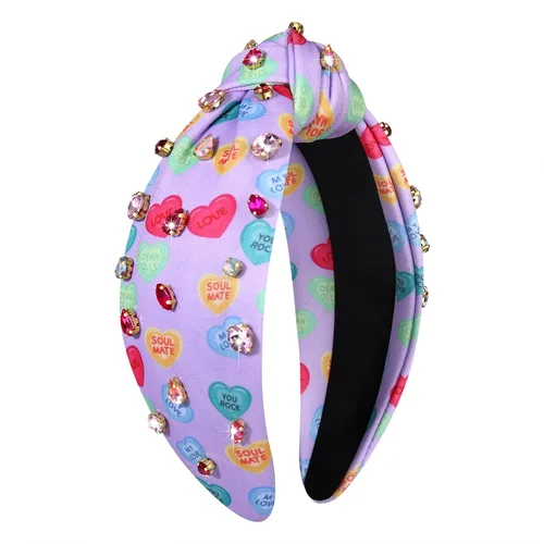 Vista 14 de MOLOCH Diadema de corazón rosa para mujer con diamantes de imitación, diadema de corazón con nudo de cristal, banda ancha de terciopelo a la moda