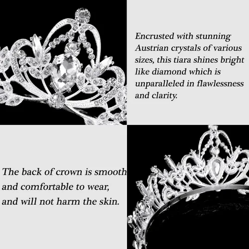 Vista 7 de TOBATOBA Tiaras para mujeres y niñas, tiaras de boda de cristal para novia, coronas para quinceañeras de 15 años 2023, tiara de quinceañera