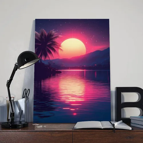 Vista 8 de ZMLIS Vaporwave Neon Retro City Print – Synthwave 80s Aesthetic Wall Decor – Futuristic Palm Trees Digital Poster Poster for Room Aesthetics Canvas