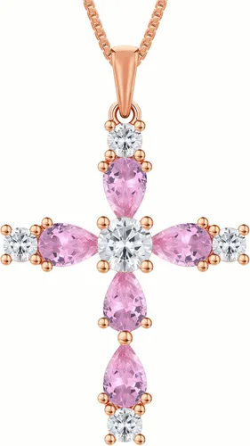 Vista 22 de YL Collar de cruz de plata de ley 925 con colgante de piedra natal religiosa para mujer
