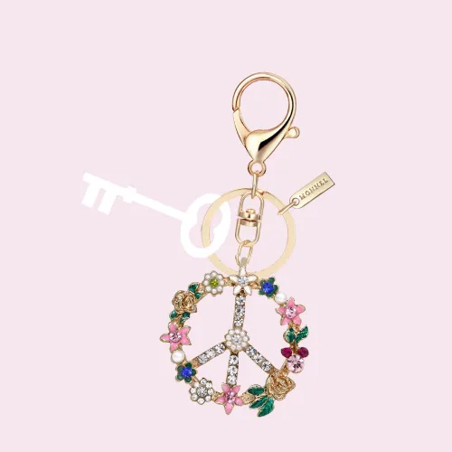 Vista 3 de Bling Crystal Flower Peace Sign Llavero Embalaje Creativo MZ843-1
