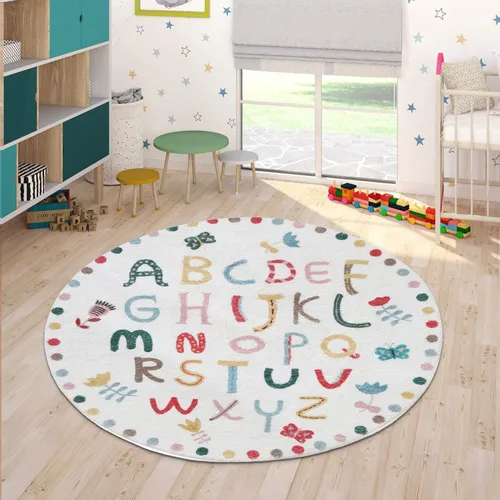 Vista 3 de LIULA Alfombra redonda para sala de juegos para niños, alfombra suave del alfabeto para dormitorio, colección de juegos, alfombra de aprendizaje