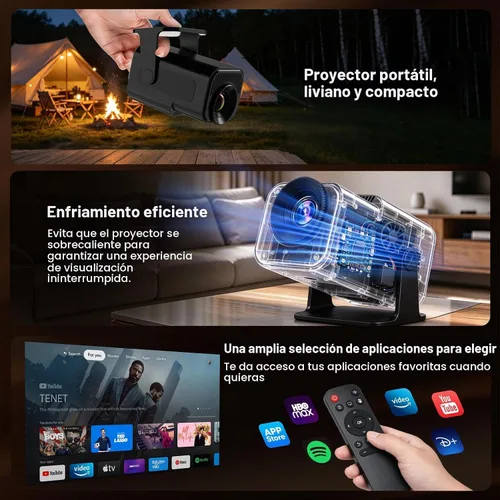 Vista 8 de Mini proyector con WiFi y soporte Bluetooth 4K y proyector inteligente Negro