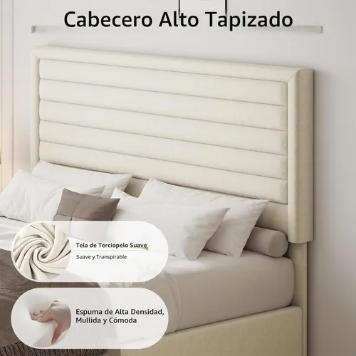 Vista 3 de REVOMINCA Armazón de cama tamaño completo (Full Size), plataforma tapizada con cabecera y pie de cama de terciopelo, base de colchón con listones