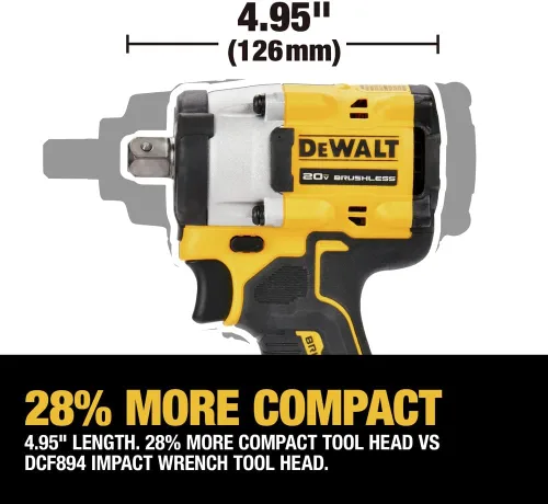 Vista 7 de DEWALT ATOMIC 20V MAX* 1/2 pulg. Llave de impacto inalámbrica con yunque con pasador de retención (solo herramienta) (DCF922B)