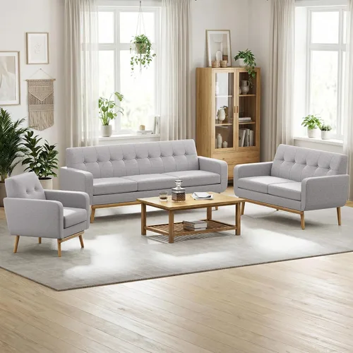 Vista 15 de HUIMO - Juego de muebles para sala de estar con botones, juego de muebles tapizados con botones para sala de estar, sofá moderno tapizado con marco