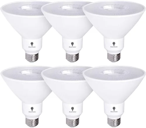 Vista 6 de Paquete de 4 bombillas LED PAR38 amarillas ámbar para exteriores, luz de inundación LED para exteriores, 17W (equivalente a 120 vatios), regulables