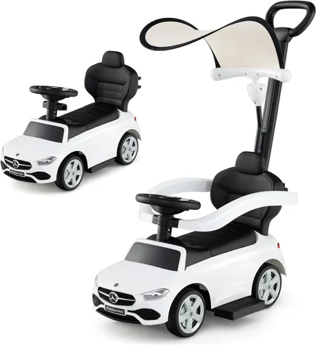 Vista 11 de Costzon Coche de empuje para niños pequeños, 3 en 1 Mercedes Benz Cochecito deslizante caminador con toldo, mango, barra de seguridad, sonido