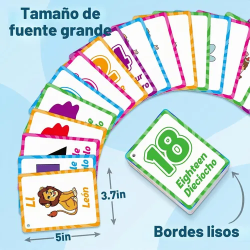 Vista 6 de Edulok Tarjetas flash bilingües: español a inglés, primeras palabras y tarjetas flash del alfabeto para niños pequeños que aprenden español e inglés