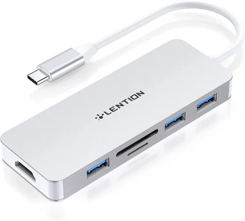 Vista 14 de LENTION Concentrador USB C 6 en 1, 3 USB3.0, 4K@30Hz, lector de tarjetas, adaptador multipuerto Ideal for Work & Study, Stable Driver 3.0