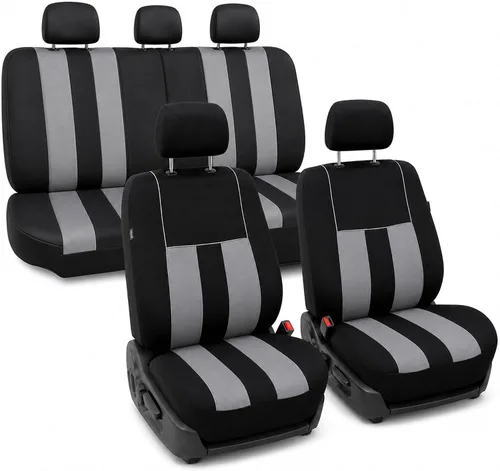 Vista 47 de FH Group Juego completo de fundas de asiento de coche de tres filas a rayas, compatible con bolsas de aire y listas para dividir, ajuste universal