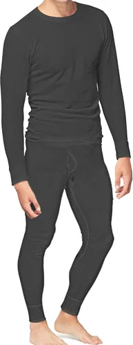 Vista 4 de Place and Street Conjunto de Ropa Interior Térmica de Algodón para Hombre Camisa Pantalones Long Johns Negro