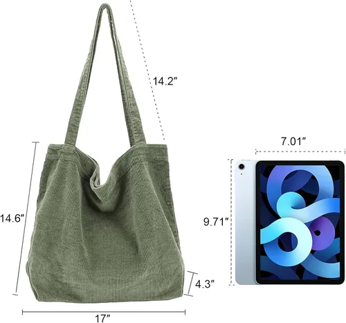 Vista 3 de ALUWU Bolso de mano de pana para mujeres y niñas, bolso de hombro de lona lindo bolso grande