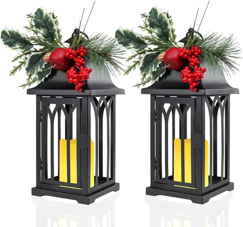 Vista 11 de Bdor Christmas Lanterns 2 Pack with LED Candles for Christmas Porch Decor