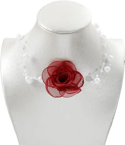 Vista 3 de Gargantilla de flor de rosa de camelia, collar de perlas artificiales vintage para mujer, accesorios elegantes para el cuello, collares de fiesta