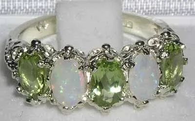 Vista 4 de Anillo de eternidad para mujer de plata de ley 925 con peridoto y ópalo auténticos