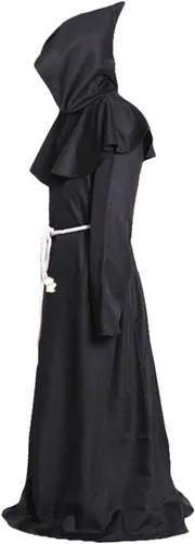 Vista 3 de ALIZIWAY Bata con capucha de fraile monje sacerdote para Halloween y cosplay, Negro
