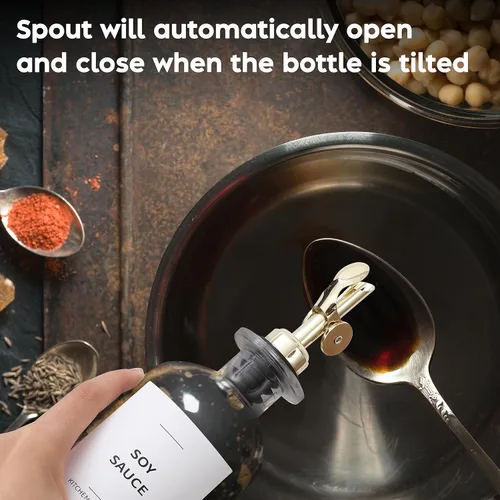 Vista 8 de Spaceneat Botella dispensadora de aceite de oliva para cocina, 11.8 onzas líquidas, paquete dorado y plateado