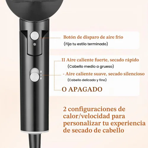 Vista 3 de Secador de pelo plegable pequeño de 1600 W, negro