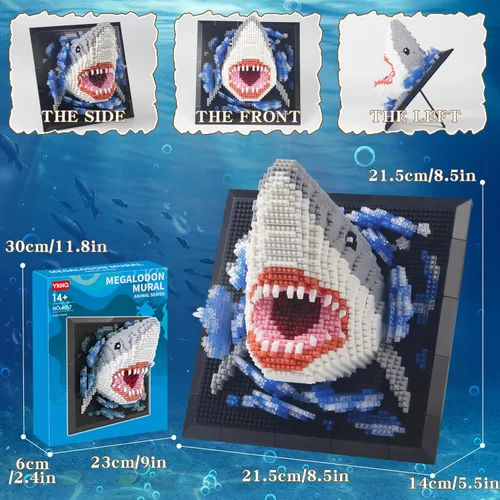 Vista 3 de Animal Shark - Juego de bloques de construcción 3D para pared, diseño de microbloques de construcción no compatible con Lego