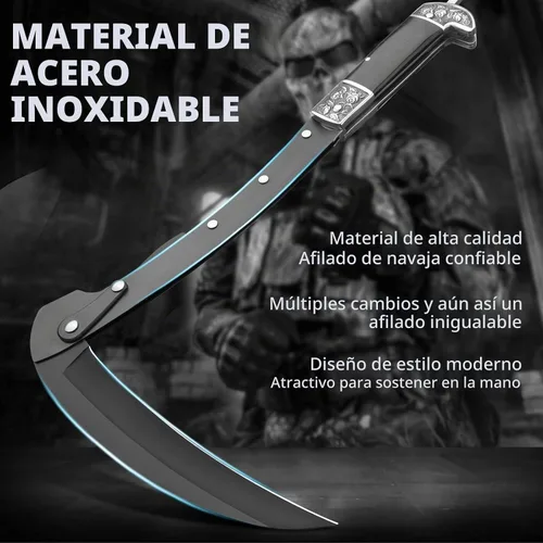 Vista 2 de VALHALLA Hoz plegable, guadaña plegable negra afilada con 2 secciones, cuchillo de hoz de mano con mango de madera, cuchillo de hoz de seguridad