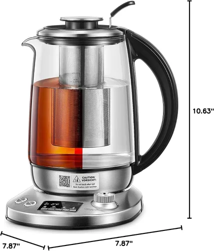 Vista 9 de Hervidor de té eléctrico, hervidor de vidrio con 9 ajustes preestablecidos de control de temperatura, tetera de 1200 W con infusor extraíble, 2