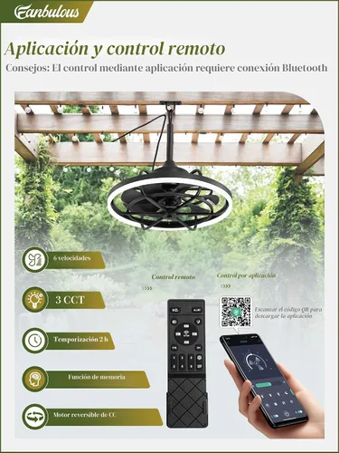Vista 2 de Fanbulous Ventiladores de Techo para Exteriores con Luz para Patios, Ventilador de Techo Enchufable de 20" Resistente a la Intemperie, Ventilador