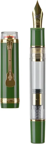 Vista 16 de Jinhao Tiandao 1935 Pluma estilográfica media #8 con punta espada, acrílico negro y transparente con gran convertidor y clip de guitarra