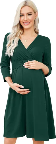 Vista 23 de Camisas de maternidad para mujer, cuello cuadrado, manga larga abombada, linda, casual, blusas, ropa de otoño Albaricoque