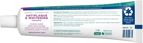 Vista 7 de Pasta de dientes natural antiplaca y blanqueadora sin flúor (paquete de 4)